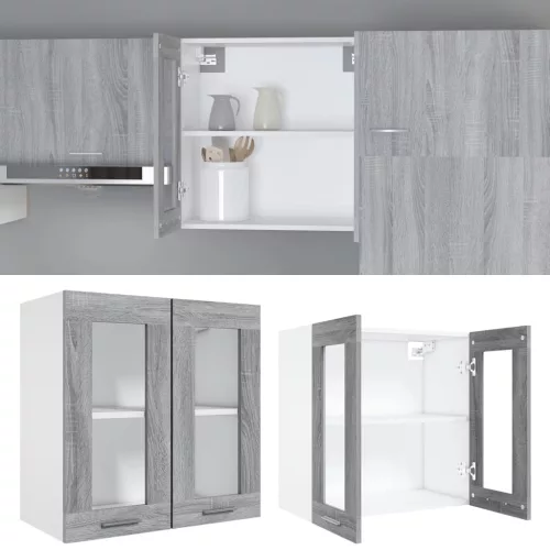  “Lyon” szürke sonoma színű szerelt fa függő üvegszekrény