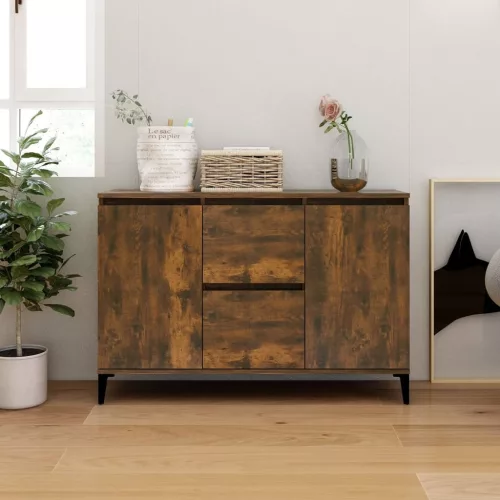  füstös tölgy színű szerelt fa tálalószekrény 104 x 35 x 70 cm