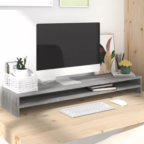  szürke sonoma színű szerelt fa monitorállvány 100 x 24 x 13 cm