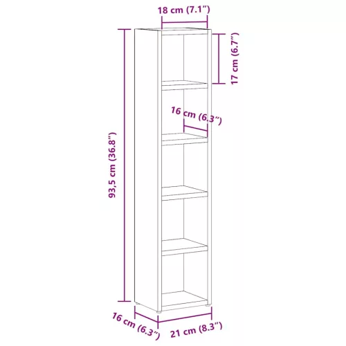  2 db szürke sonoma színű szerelt fa CD-szekrény 21x16x93,5 cm