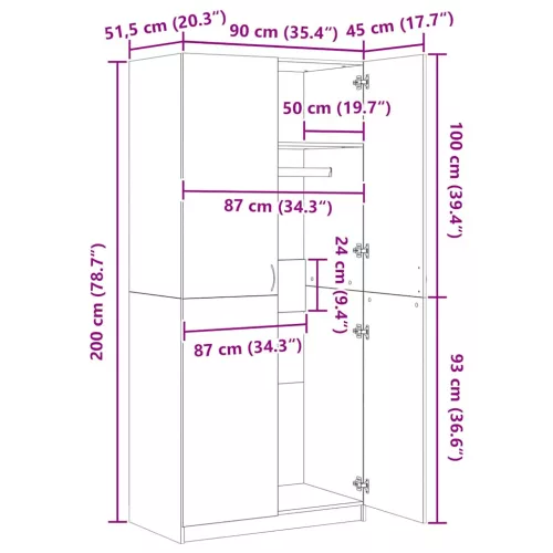 barna tölgy színű szerelt fa ruhásszekrény 90x52x200 cm