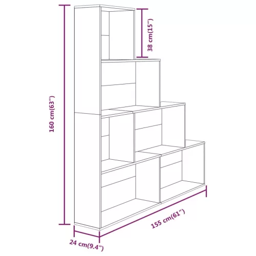  barna tölgyszínű könyvszekrény 155x24x160 cm