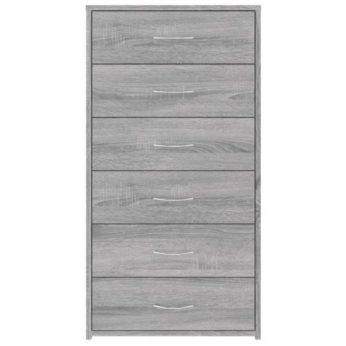  szürke sonoma színű szerelt fa komód 6 fiókkal 50x34x96 cm
