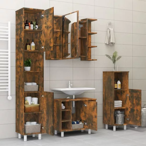  füstös tölgy színű szerelt fa tükrös szekrény 80 x 20,5 x 64 cm