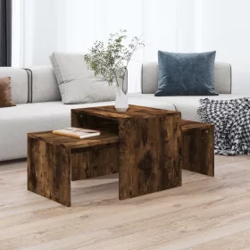    füstös tölgy színű szerelt fa dohányzóasztalszett 100x48x40 cm