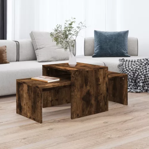 füstös tölgy színű szerelt fa dohányzóasztalszett 100x48x40 cm
