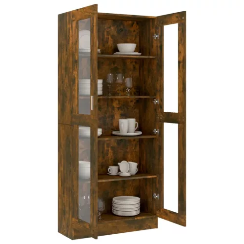  füstös tölgyszínű szerelt fa vitrinszekrény 82,5x30,5x185,5 cm