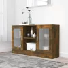  füstös tölgy színű szerelt fa vitrinszekrény 120 x 30,5 x 70 cm