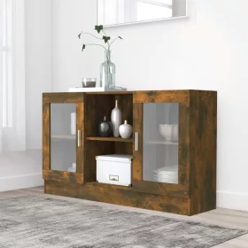    füstös tölgy színű szerelt fa vitrinszekrény 120 x 30,5 x 70 cm