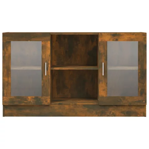  füstös tölgy színű szerelt fa vitrinszekrény 120 x 30,5 x 70 cm