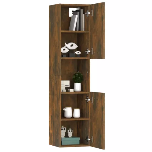  füstös tölgy színű szerelt fa fürdőszobaszekrény 30x30x130 cm