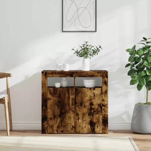  füstös tölgy színű tálalószekrény LED-ekkel 80 x 35 x 75 cm