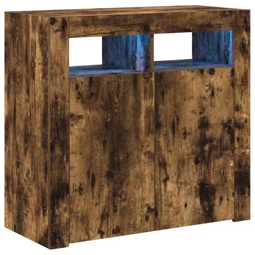  füstös tölgy színű tálalószekrény LED-ekkel 80 x 35 x 75 cm