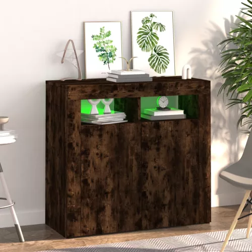  füstös tölgy színű tálalószekrény LED-ekkel 80 x 35 x 75 cm