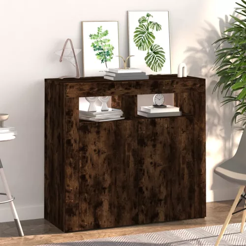  füstös tölgy színű tálalószekrény LED-ekkel 80 x 35 x 75 cm