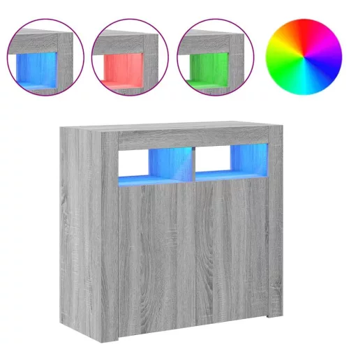  szürke sonoma tálalószekrény LED-világítással 80 x 35 x 75 cm