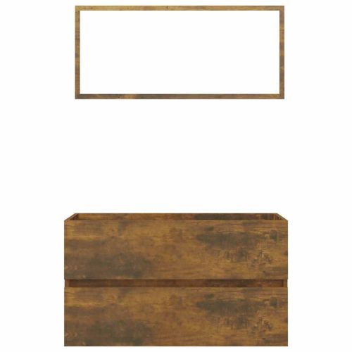  2 részes füstös tölgy színű szerelt fa fürdőszobai bútorszett