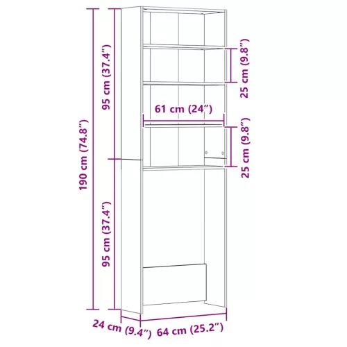  füstös tölgyszínű mosógépszekrény 64 x 24 x 190 cm