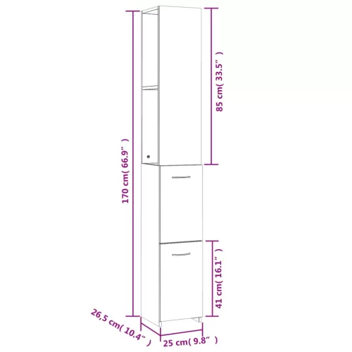  füstös tölgy színű szerelt fa fürdőszobaszekrény 25x26,5x170 cm