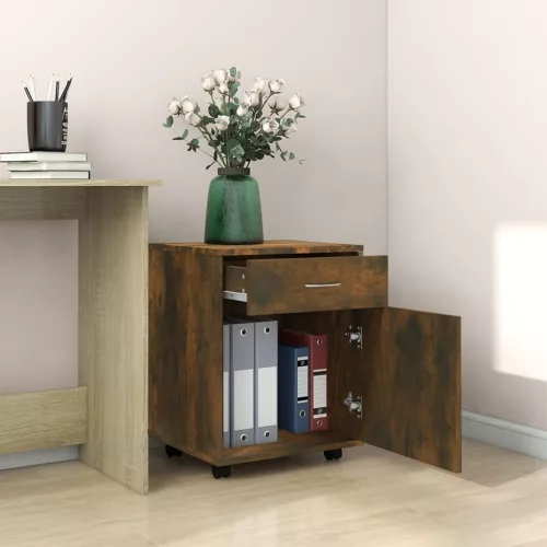  füstös tölgy színű szerelt fa kerekes szekrény 45 x 38 x 54 cm