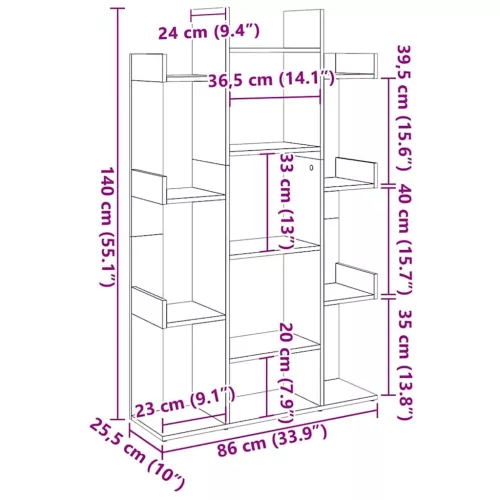  szürke sonoma színű szerelt fa könyvszekrény 86 x 25,5 x 140 cm