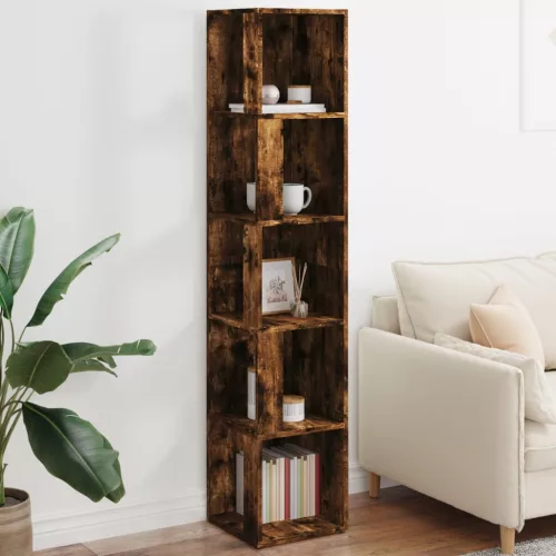  füstös tölgy színű szerelt fa sarokszekrény 33x33x164,5 cm