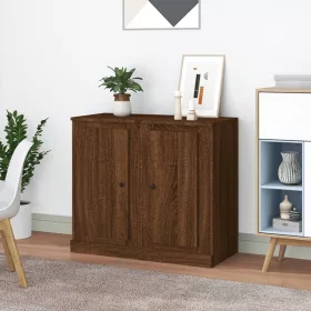    2 db barna tölgy színű szerelt fa tálalóasztal 37,5x35,5x67,5