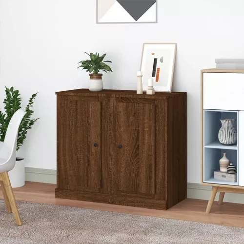  2 db barna tölgy színű szerelt fa tálalóasztal 37,5x35,5x67,5