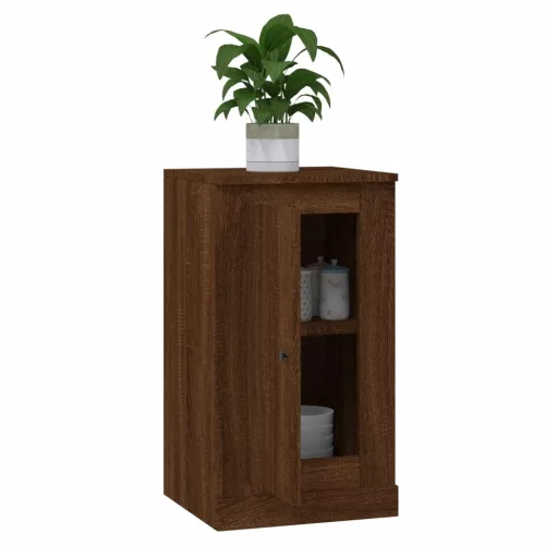  2 db barna tölgy színű szerelt fa tálalóasztal 37,5x35,5x67,5