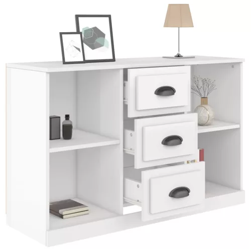  magasfényű fehér szerelt fa tálalószekrény 104,5x35,5x67,5 cm