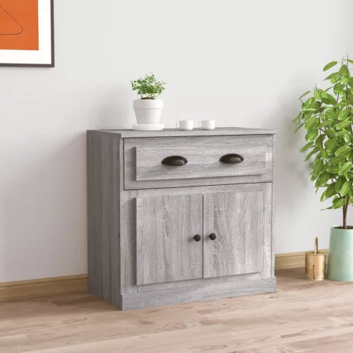  szürke sonoma színű szerelt fa tálalószekrény 70x35,5x67,5 cm