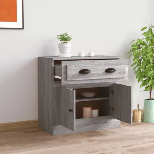  szürke sonoma színű szerelt fa tálalószekrény 70x35,5x67,5 cm