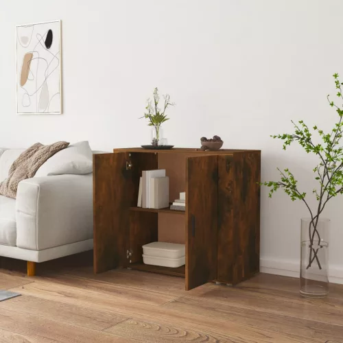  füstös tölgy színű szerelt fa tálalószekrény 80x33x70 cm