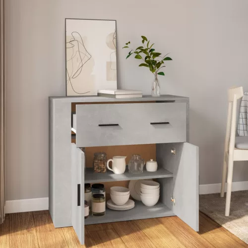  betonszürke szerelt fa tálalószekrény 80x33x70 cm