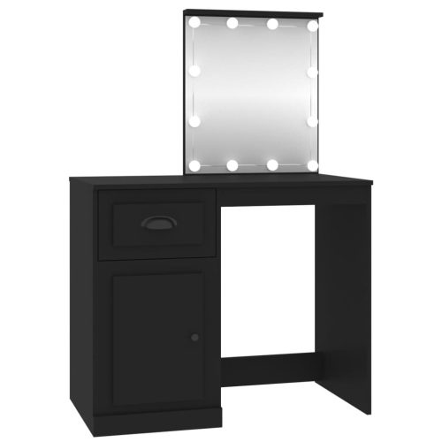  fekete szerelt fa pipereasztal LED-del 90 x 50 x 132,5 cm