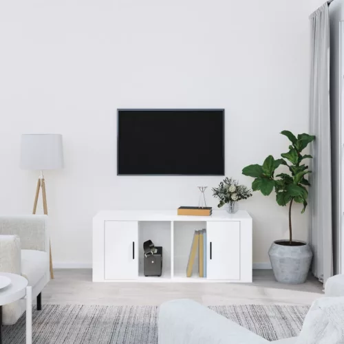  fehér magasfényű szerelt fa TV-szekrény 100x35x40 cm