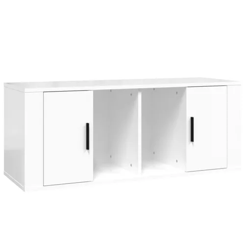  fehér magasfényű szerelt fa TV-szekrény 100x35x40 cm