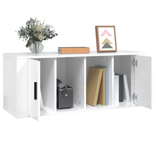  fehér magasfényű szerelt fa TV-szekrény 100x35x40 cm