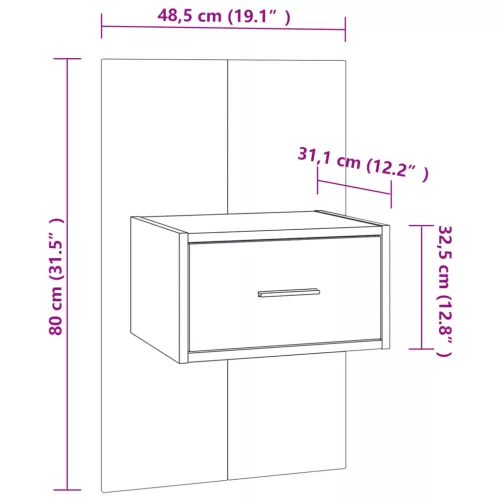  barna tölgyszínű falra szerelhető éjjeliszekrény