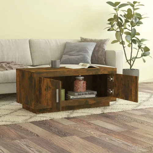  füstös tölgy színű szerelt fa dohányzóasztal 102 x 50 x 45 cm