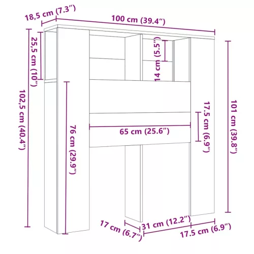  füstös tölgy színű áthidaló szekrény 100x18,5x104,5 cm