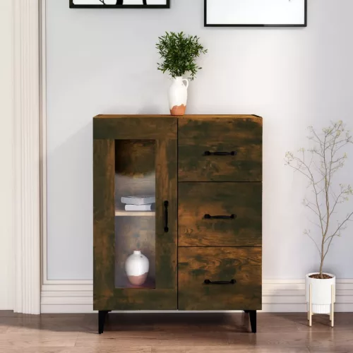  füstös tölgy színű szerelt fa tálalószekrény 69,5 x 34 x 90 cm