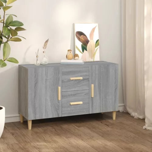  szürke sonoma színű szerelt fa tálalószekrény 100 x 36 x 60 cm