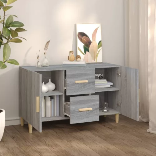 szürke sonoma színű szerelt fa tálalószekrény 100 x 36 x 60 cm