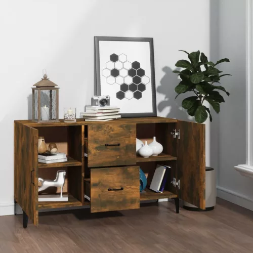  füstös tölgy színű szerelt fa tálalószekrény 100 x 36 x 90 cm