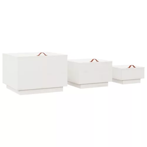  3 db fehér tömör fenyőfa tárolódoboz fedéllel