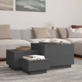  3 db szürke tömör fenyőfa tárolódoboz fedéllel