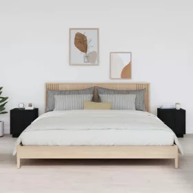    2 db fekete tömör fenyőfa éjjeliszekrény 40 x 34 x 45 cm