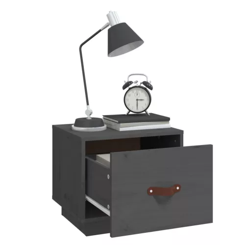  2 db szürke tömör fenyőfa éjjeliszekrény 40 x 34 x 35 cm