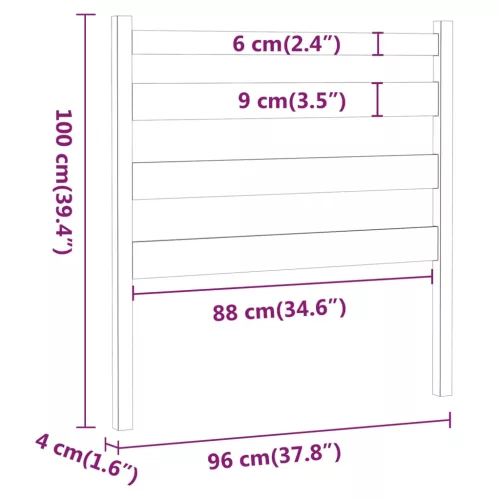  fekete tömör fenyőfa ágyfejtámla 96 x 4 x 100 cm